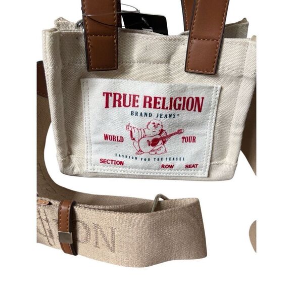 NEW True Religion Canvas Mini Tote Bag Natural Cream - Picture 13 of 13